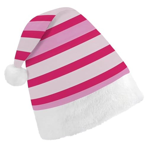 BVNMT Festliche Weihnachtsmütze für Erwachsene (43,4 x 29,7 cm) – Polyester-Freude für die Feiertage, Rosenrot gestreift, bedruckt, Weihnachtsmütze, Weihnachtsmütze, Partyhut für Erwachsene, Damen von BVNMT