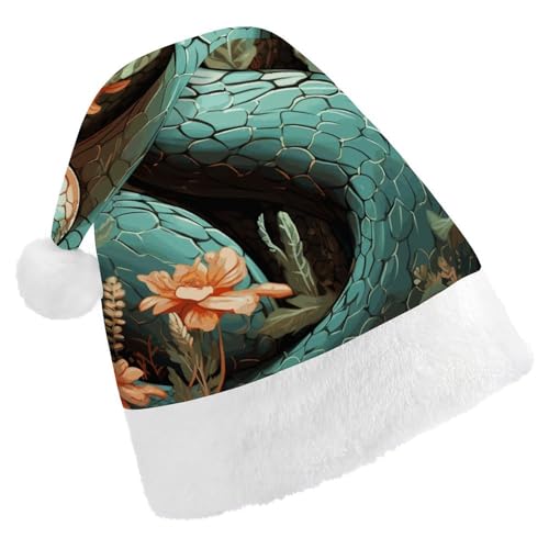 BVNMT Festliche Weihnachtsmütze für Erwachsene (43,4 x 29,7 cm) – Polyester-Freude für die Feiertage, Schlange und Blume, bedruckte Weihnachtsmütze, Weihnachtsmütze, Partyhut für Erwachsene, Damen von BVNMT