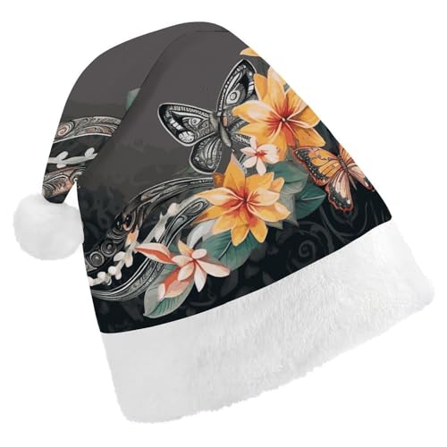 BVNMT Festliche Weihnachtsmütze für Erwachsene (43,4 x 29,7 cm) – Polyester-Freude für die Feiertage, Schmetterlinge und Girlande, bedruckte Weihnachtsmütze, Weihnachtsmütze, Partyhut für Erwachsene von BVNMT