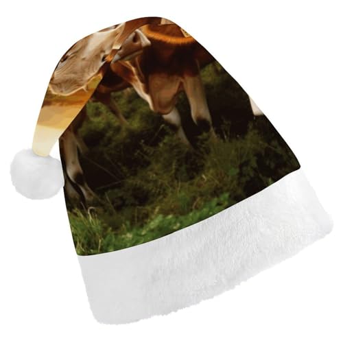 BVNMT Festliche Weihnachtsmütze für Erwachsene (43,4 x 29,7 cm) – Polyester-Freude für die Feiertage, Tierkühe, bedruckte Weihnachtsmütze, Weihnachtsmütze, Weihnachtsmütze, Partyhut für Erwachsene von BVNMT