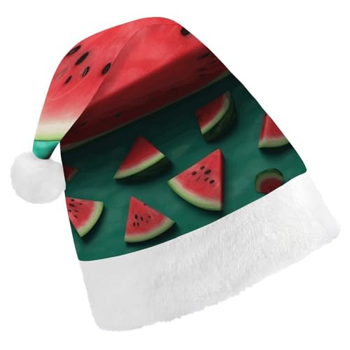 BVNMT Festliche Weihnachtsmütze für Erwachsene (43,4 x 29,7 cm) – Polyester-Freude für die Feiertage, Traum, Wassermelone, bedruckt, Weihnachtsmütze, Weihnachtsmütze, Partyhut für Erwachsene, Damen von BVNMT