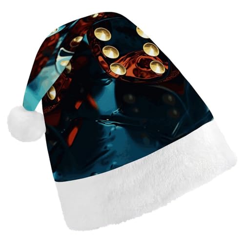 BVNMT Festliche Weihnachtsmütze für Erwachsene (43,4 x 29,7 cm) – Polyester-Freude für die Feiertage, Würfel-Grafiken, bedruckte Weihnachtsmütze, Weihnachtsmütze, Weihnachtsmütze, Partyhut für von BVNMT
