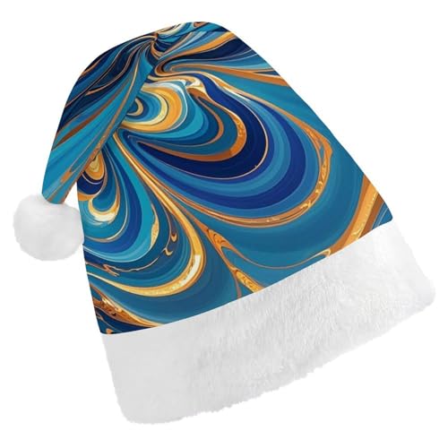 BVNMT Festliche Weihnachtsmütze für Erwachsene (43,4 x 29,7 cm) – Polyester-Freude für die Feiertage, blau und goldfarben, Marmor-Druck, Weihnachtsmütze, Weihnachtsmütze, Partyhut für Erwachsene von BVNMT