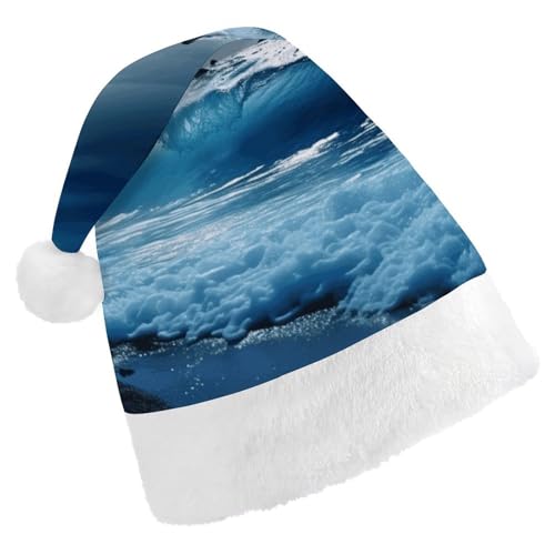 BVNMT Festliche Weihnachtsmütze für Erwachsene (43,4 x 29,7 cm) – Polyester-Freude für die Feiertage, blaue Ocaen-Mütze, bedruckte Weihnachtsmannmütze, Weihnachtsmütze, Partyhut für Erwachsene, Damen von BVNMT