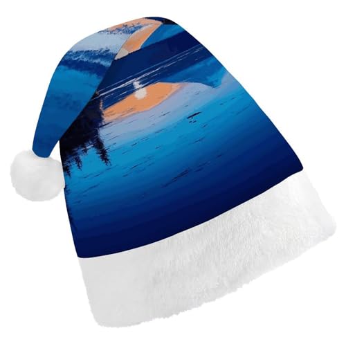 BVNMT Festliche Weihnachtsmütze für Erwachsene (43,4 x 29,7 cm) – Polyester-Freude für die Feiertage, blauer Sonnenuntergang, bedruckte Weihnachtsmütze, Weihnachtsmütze, Weihnachtsmütze, Partyhut für von BVNMT