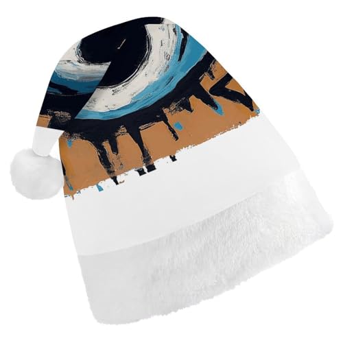 BVNMT Festliche Weihnachtsmütze für Erwachsene (43,4 x 29,7 cm) – Polyester-Freude für die Feiertage, böser Blick, bedruckte Weihnachtsmütze, Weihnachtsmütze, Partyhut für Erwachsene, Damen, Herren von BVNMT