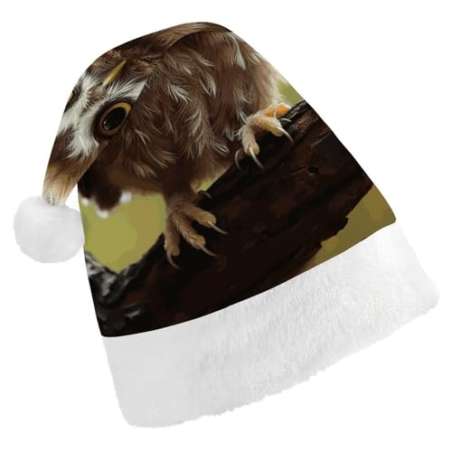 BVNMT Festliche Weihnachtsmütze für Erwachsene (43,4 x 29,7 cm) – Polyester-Freude für die Feiertage, echte niedliche Baby-Eulen, bedruckte Weihnachtsmütze, Weihnachtsmütze, Weihnachtsmütze, Partyhut von BVNMT
