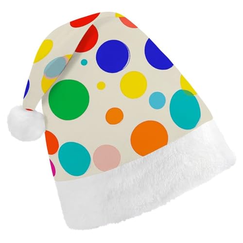 BVNMT Festliche Weihnachtsmütze für Erwachsene (43,4 x 29,7 cm) – Polyester-Freude für die Feiertage, farbige Punkte, bedruckte Weihnachtsmütze, Weihnachtsmütze, Weihnachtsmütze, Partyhut für von BVNMT