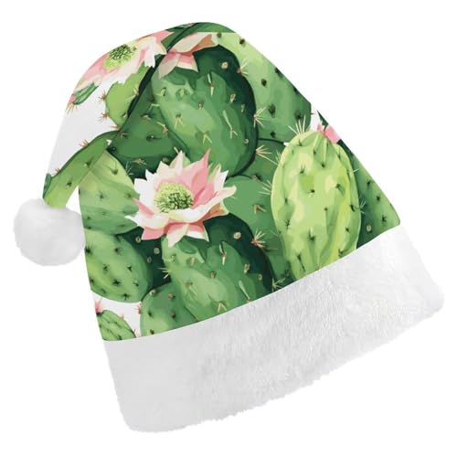 BVNMT Festliche Weihnachtsmütze für Erwachsene (43,4 x 29,7 cm) – Polyester-Freude für die Feiertage, grün bedruckte Weihnachtsmannmütze, Weihnachtsmütze, Weihnachtsmütze, Partyhut für Erwachsene von BVNMT