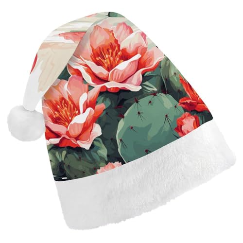 BVNMT Festliche Weihnachtsmütze für Erwachsene (43,4 x 29,7 cm) – Polyester-Freude für die Feiertage, grüne Flamingo-Rose, Blumen, bedruckte Weihnachtsmütze, Weihnachtsmütze, Weihnachtsmütze, Partyhut von BVNMT