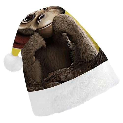 BVNMT Festliche Weihnachtsmütze für Erwachsene (43,4 x 29,7 cm) – Polyester-Freude für die Feiertage, neugieriger Affe, bedruckte Weihnachtsmütze, Weihnachtsmütze, Weihnachtsmütze, Partyhut für von BVNMT