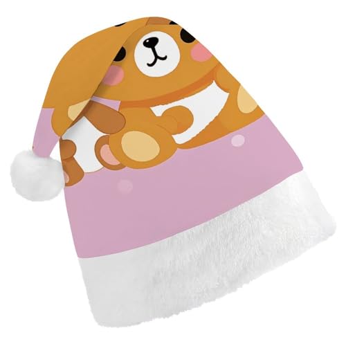 BVNMT Festliche Weihnachtsmütze für Erwachsene (43,4 x 29,7 cm) – Polyester-Freude für die Feiertage, niedlicher Bär, bedruckte Weihnachtsmütze, Weihnachtsmütze, Weihnachtsmütze, Partyhut für von BVNMT