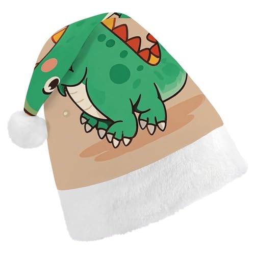 BVNMT Festliche Weihnachtsmütze für Erwachsene (43,4 x 29,7 cm) – Polyester-Freude für die Feiertage, niedlicher Cartoon-Dinosaurier-Druck, Weihnachtsmütze, Weihnachtsmütze, Partyhut für Erwachsene von BVNMT