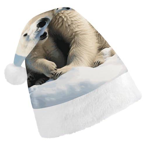 BVNMT Festliche Weihnachtsmütze für Erwachsene (43,4 x 29,7 cm) – Polyester-Freude für die Feiertage, niedlicher Eisbär, bedruckte Weihnachtsmütze, Weihnachtsmütze, Weihnachtsmütze, Partyhut für von BVNMT