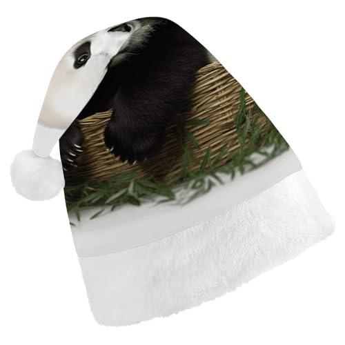 BVNMT Festliche Weihnachtsmütze für Erwachsene (43,4 x 29,7 cm) – Polyester-Freude für die Feiertage, niedlicher Panda-Druck, Weihnachtsmütze, Weihnachtsmütze, Partyhut für Erwachsene, Damen, Herren von BVNMT