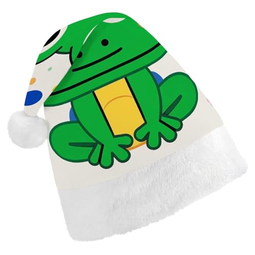 BVNMT Festliche Weihnachtsmütze für Erwachsene (43,4 x 29,7 cm) – Polyester-Freude für die Feiertage, niedliches Froschmuster, bedruckte Weihnachtsmütze, Weihnachtsmütze, Weihnachtsmütze, Partyhut für von BVNMT