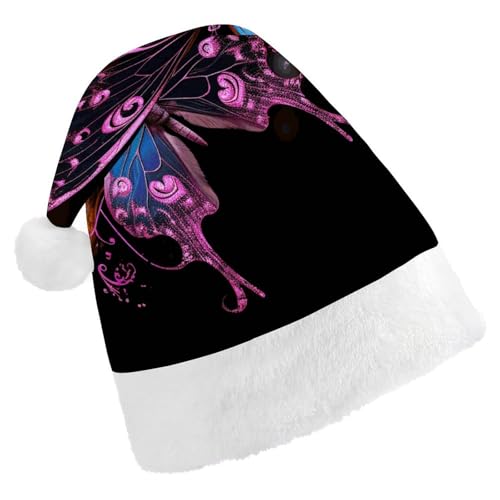 BVNMT Festliche Weihnachtsmütze für Erwachsene (43,4 x 29,7 cm) – Polyester-Freude für die Feiertage, schöner Schmetterlingsdruck, Weihnachtsmütze, Weihnachtsmütze, Partyhut für Erwachsene, Damen von BVNMT