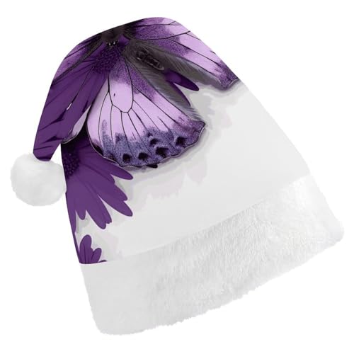 BVNMT Festliche Weihnachtsmütze für Erwachsene (43,4 x 29,7 cm) – Polyester-Freude für die Feiertage, violetter Schmetterling, bedruckt, Weihnachtsmütze, Weihnachtsmütze, Partyhut für Erwachsene von BVNMT