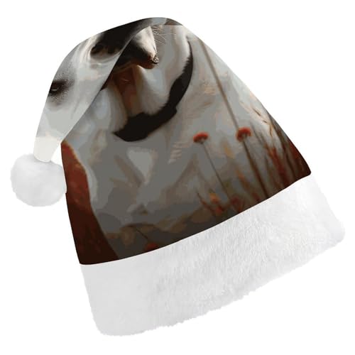 BVNMT Festliche Weihnachtsmütze für Erwachsene (43,4 x 29,7 cm) – Polyester-Freude für die Feiertage, weißer Labrador, bedruckt, Weihnachtsmütze, Weihnachtsmütze, Partyhut für Erwachsene, Damen von BVNMT