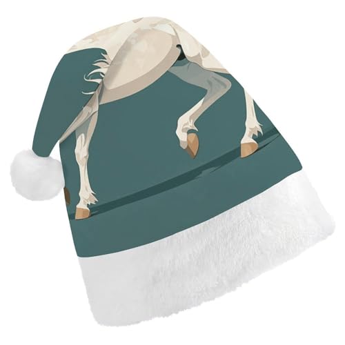 BVNMT Festliche Weihnachtsmütze für Erwachsene (43,4 x 29,7 cm) – Polyester-Freude für die Feiertage, weißes Pferd, tanzendes Muster, bedruckte Weihnachtsmütze, Weihnachtsmütze, Partyhut für von BVNMT
