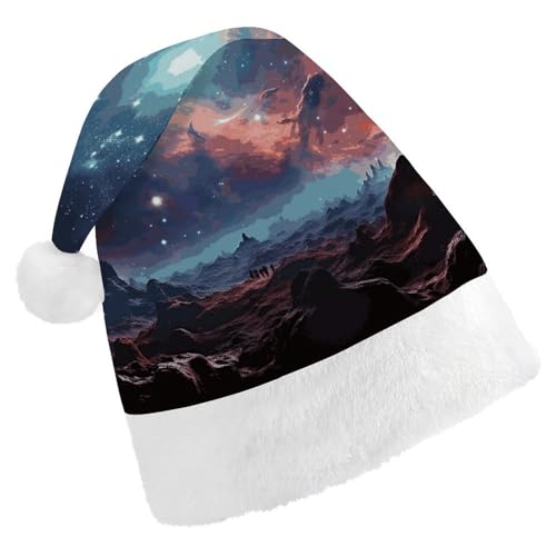 BVNMT Festliche Weihnachtsmütze für Erwachsene (43,4 x 29,7 cm) – Polyester-Genuss für die Feiertage mit Clusterdruck, Weihnachtsmütze, Weihnachtsmütze, Partyhut für Erwachsene, Damen, Herren von BVNMT