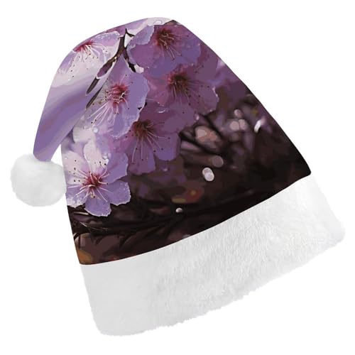 BVNMT Festliche Weihnachtsmütze für Erwachsene (43,4 x 29,7 cm) – Polyesterfreude für die Feiertage, rosa Kirschblüte, bedruckte Weihnachtsmütze, Weihnachtsmütze, Partyhut für Erwachsene, Damen von BVNMT