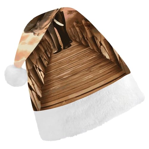 Festliche Weihnachtsmütze für Erwachsene (43,4 x 29,7 cm) – Polyester-Freude für die Feiertage, Elefant auf einer Brücke, bedruckte Weihnachtsmütze, Weihnachtsmütze, Weihnachtsmütze, Partyhut für von BVNMT