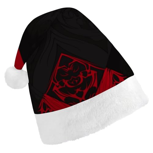 Festliche Weihnachtsmütze für Erwachsene (43,4 x 29,7 cm) – Polyester-Freude für die Feiertage, Rot / Schwarz, bedruckte Weihnachtsmütze, Weihnachtsmütze, Weihnachtsmütze, Partyhut für Erwachsene von BVNMT