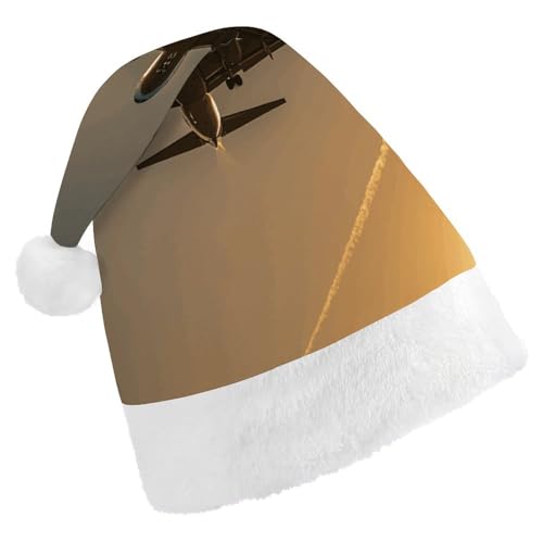Festliche Weihnachtsmütze für Erwachsene (43,4 x 29,7 cm) – Polyester-Freude für die Feiertage, helles Tageslicht, Flugzeug, bedruckte Weihnachtsmütze, Weihnachtsmütze, Weihnachtsmütze, Partyhut für von BVNMT
