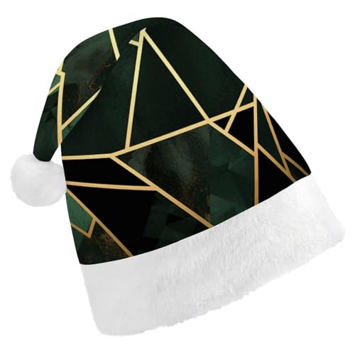 Festliche Weihnachtsmütze für Erwachsene (43,4 x 29,7 cm) – Polyester-Freude für die Feiertage, schwarz und gold, geometrischer Druck, Weihnachtsmütze, Weihnachtsmütze, Partyhut für Erwachsene, Damen von BVNMT