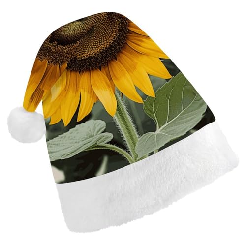 Festliche Weihnachtsmütze für Erwachsene (43,4 x 29,7 cm) – Polyesterfreude für die Feiertage, Blüte und Sonnenblume, bedruckt, Weihnachtsmütze, Weihnachtsmütze, Partyhut für Erwachsene, Damen, Herren von BVNMT