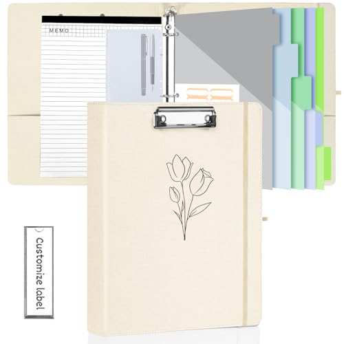 BVSSX 3-Ringbuch mit Klemmbrett, 2,5 cm Ordner mit Notizblock und 5 Trennwänden mit Taschen, Etiketten, PU-Klemmbretter für Schule, Büro, Beige BVSSX 3-Ringbuch mit Klemmbrett, 2,5 cm Ordner mit Notizblock und 5 Trennwänden mit Taschen, Etiketten, PU-Klemmbretter für Schule, Büro, Beige von BVSSX
