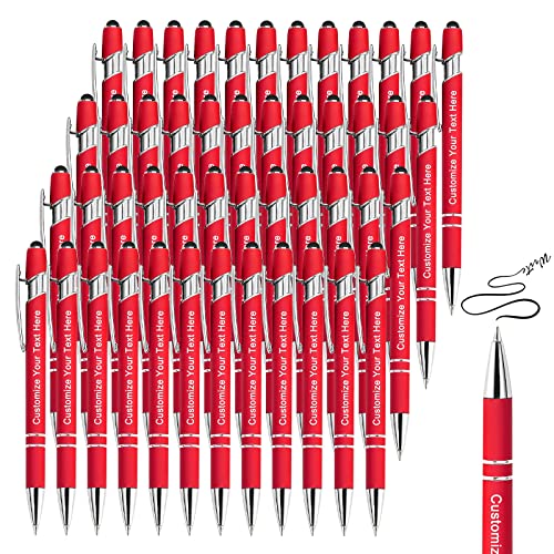 BVlleorueoi Bis Zu 300 Stück Personalisierbarer Kugelschreiber, Personalisierter Metall Stift mit Stylus, Kugelschreiber mit Namen, Logo, Nachricht Gravur Geschenk für Frauen Männer-48 Stück, rot von BVlleorueoi