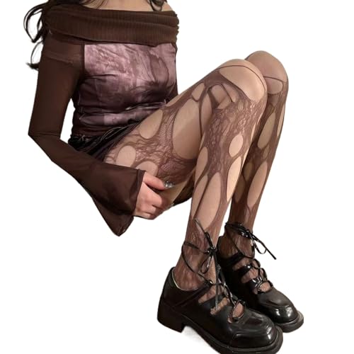 BWANGIAO Damen-Strumpfhose im Gothic-Stil, sexy, durchsichtige Netzstrumpfhose mit unregelmäßigen Löchern und durchsichtigem Netzstoff von BWANGIAO