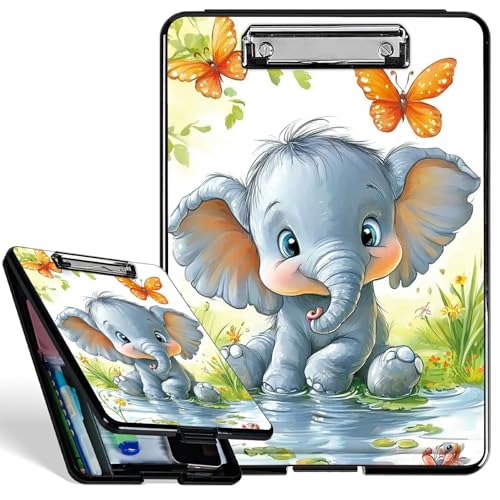 Kunststoff-Aufbewahrungs-Klemmbrett mit starkem Clip, Baby-Elefant, langlebiges Krankenschwestern-Klemmbrett für A4-Papier, robustes Klemmbrett mit Aufbewahrungs-Schreibfläche für Büro, Schule von BWEGRHE