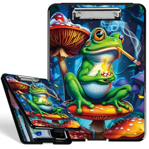 Kunststoff-Aufbewahrungs-Klemmbrett mit starkem Clip, Frosch-Rauch-Design, langlebiges Klemmbrett für A4-Papier, robustes Klemmbrett mit Aufbewahrungs-Schreibfläche für Büro, Schule Kunststoff-Aufbewahrungs-Klemmbrett mit starkem Clip, Frosch-Rauch-Design, langlebiges Klemmbrett für A4-Papier, robustes Klemmbrett mit Aufbewahrungs-Schreibfläche für Büro, Schule von BWEGRHE