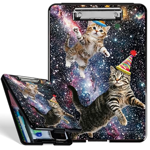 Kunststoff-Aufbewahrungs-Klemmbrett mit starkem Clip, Katzennebel, Galaxie, langlebiges Krankenschwester-Klemmbrett für A4-Papier, robustes Klemmbrett mit Aufbewahrungs-Schreibfläche für Büro, Schule von BWEGRHE