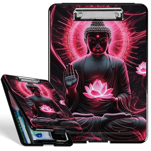 Kunststoff-Aufbewahrungs-Klemmbrett mit starkem Clip, rosa Lotus Buddha, langlebiges Krankenschwestern-Klemmbrett für A4-Papier, robustes Klemmbrett mit Aufbewahrungs-Schreibfläche für Büro, Schule Kunststoff-Aufbewahrungs-Klemmbrett mit starkem Clip, rosa Lotus Buddha, langlebiges Krankenschwestern-Klemmbrett für A4-Papier, robustes Klemmbrett mit Aufbewahrungs-Schreibfläche für Büro, Schule von BWEGRHE