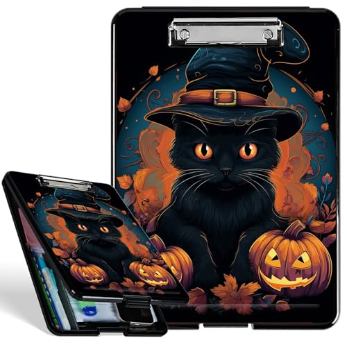 Kunststoff-Aufbewahrungs-Klemmbrett mit starkem Clip, schwarze Katze, Halloween, langlebiges Krankenschwester-Klemmbrett für A4-Papier, robustes Klemmbrett mit Aufbewahrungs-Schreibfläche für Büro Kunststoff-Aufbewahrungs-Klemmbrett mit starkem Clip, schwarze Katze, Halloween, langlebiges Krankenschwester-Klemmbrett für A4-Papier, robustes Klemmbrett mit Aufbewahrungs-Schreibfläche für Büro von BWEGRHE