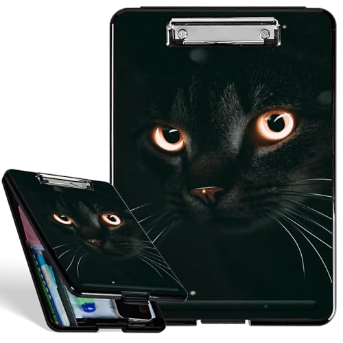 Kunststoff-Aufbewahrungs-Klemmbrett mit starkem Clip, schwarze Katze, langlebiges Klemmbrett für A4-Papier, robustes Klemmbrett mit Aufbewahrungs-Schreibfläche für Büro, Schule Kunststoff-Aufbewahrungs-Klemmbrett mit starkem Clip, schwarze Katze, langlebiges Klemmbrett für A4-Papier, robustes Klemmbrett mit Aufbewahrungs-Schreibfläche für Büro, Schule von BWEGRHE