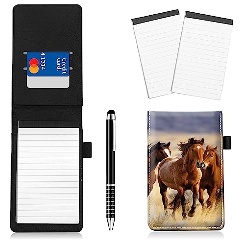 Notizblockhalter im Taschenformat, PU-Leder, Mini-Notizblöcke, Einband mit 2 kleinen Notizblöcken und Eingabestift, 13,7 x 8,6 cm, für Büro, Reporter, Polizei, Nachrichten, Studenten, Pferde und Notizblockhalter im Taschenformat, PU-Leder, Mini-Notizblöcke, Einband mit 2 kleinen Notizblöcken und Eingabestift, 13,7 x 8,6 cm, für Büro, Reporter, Polizei, Nachrichten, Studenten, Pferde und von BWEGRHE