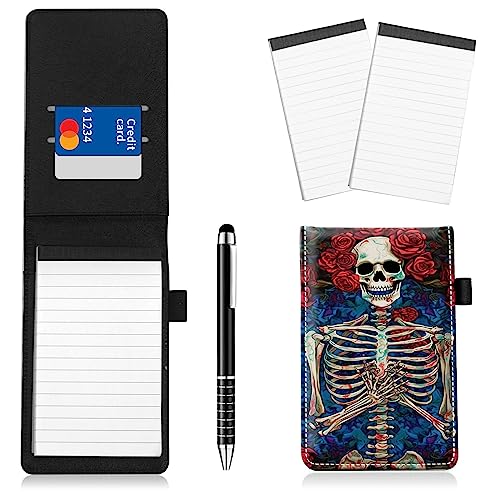 Notizblockhalter im Taschenformat, PU-Leder, Mini-Notizblöcke, Einband mit 2 kleinen Notizblöcken und Eingabestift, 13,7 x 8,6 cm, für Büro, Reporter, Polizei, Nachrichten, Studenten, Totenkopf liebt Notizblockhalter im Taschenformat, PU-Leder, Mini-Notizblöcke, Einband mit 2 kleinen Notizblöcken und Eingabestift, 13,7 x 8,6 cm, für Büro, Reporter, Polizei, Nachrichten, Studenten, Totenkopf liebt von BWEGRHE
