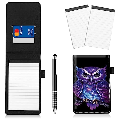 Notizblockhalter im Taschenformat, PU-Leder, Mini-Notizblöcke, Einband mit 2 kleinen Notizblöcken und Eingabestift, 13,7 x 8,6 cm, für Büro, Reporter, Polizei, Nachrichten, Studenten, Violette Eule, 4 Notizblockhalter im Taschenformat, PU-Leder, Mini-Notizblöcke, Einband mit 2 kleinen Notizblöcken und Eingabestift, 13,7 x 8,6 cm, für Büro, Reporter, Polizei, Nachrichten, Studenten, Violette Eule, 4 von BWEGRHE