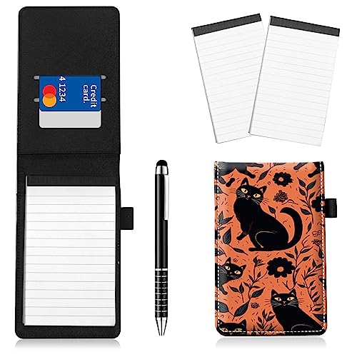Notizblockhalter im Taschenformat, PU-Leder, Mini-Notizblöcke, Einband mit 2 kleinen Notizblöcken und Eingabestift, 13,7 x 8,6 cm, für Büro, Reporter, Polizei, Nachrichten, Studenten, schwarze Katze Notizblockhalter im Taschenformat, PU-Leder, Mini-Notizblöcke, Einband mit 2 kleinen Notizblöcken und Eingabestift, 13,7 x 8,6 cm, für Büro, Reporter, Polizei, Nachrichten, Studenten, schwarze Katze von BWEGRHE
