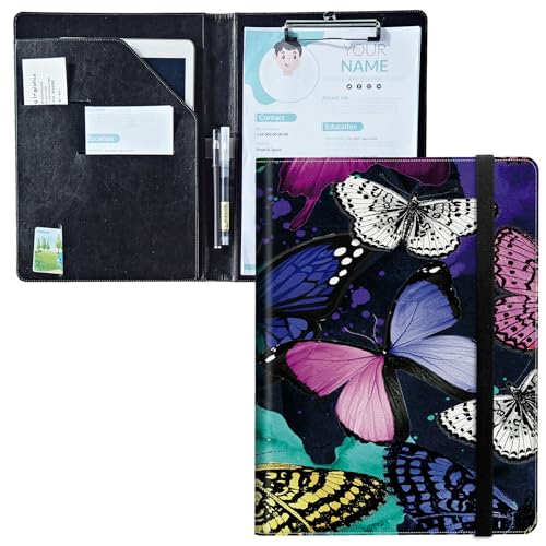 Padfolio mit Klemmbrett, PU-Leder, A4-Größe, Schreibklemmbrett, Aufbewahrung mit Notizblock/Visitenkarte/Bargeldfächern für Business, Schule, Büro, Farbe Schmetterling Padfolio mit Klemmbrett, PU-Leder, A4-Größe, Schreibklemmbrett, Aufbewahrung mit Notizblock/Visitenkarte/Bargeldfächern für Business, Schule, Büro, Farbe Schmetterling von BWEGRHE