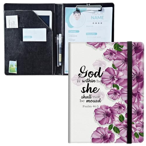 Padfolio mit Klemmbrett, PU-Leder-Portfolio-Mappe, A4-Größe, Schreibklemmbrett, Aufbewahrung mit Notizblock/Visitenkarte/Bargeldtaschen für Business, Schule, Büro, Bibelviolette Blume Padfolio mit Klemmbrett, PU-Leder-Portfolio-Mappe, A4-Größe, Schreibklemmbrett, Aufbewahrung mit Notizblock/Visitenkarte/Bargeldtaschen für Business, Schule, Büro, Bibelviolette Blume von BWEGRHE