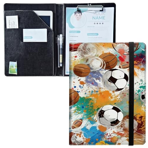 Padfolio mit Klemmbrett, PU-Leder-Portfolio-Mappe, A4-Größe, Schreibklemmbrett, Aufbewahrung mit Notizblock/Visitenkarte/Bargeldtaschen für Business, Schule, Büro, Fußbälle Padfolio mit Klemmbrett, PU-Leder-Portfolio-Mappe, A4-Größe, Schreibklemmbrett, Aufbewahrung mit Notizblock/Visitenkarte/Bargeldtaschen für Business, Schule, Büro, Fußbälle von BWEGRHE