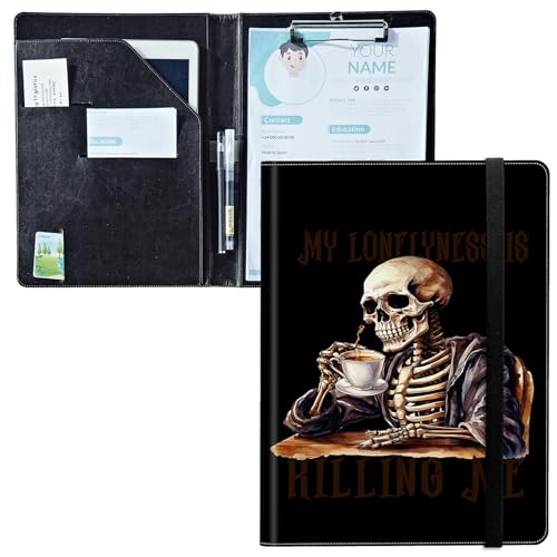 Padfolio mit Klemmbrett, PU-Leder-Portfolio-Mappe, A4-Größe, Schreibklemmbrett, Aufbewahrung mit Notizblock/Visitenkarte/Bargeldtaschen für Business, Schule, Büro, Kaffee-Schädel Padfolio mit Klemmbrett, PU-Leder-Portfolio-Mappe, A4-Größe, Schreibklemmbrett, Aufbewahrung mit Notizblock/Visitenkarte/Bargeldtaschen für Business, Schule, Büro, Kaffee-Schädel von BWEGRHE