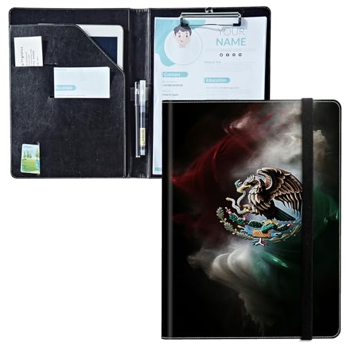 Padfolio mit Klemmbrett, PU-Leder-Portfolio-Mappe, A4-Größe, Schreibklemmbrett, Aufbewahrung mit Notizblock/Visitenkarte/Bargeldtaschen für Business, Schule, Büro, Mexiko-Flagge von BWEGRHE