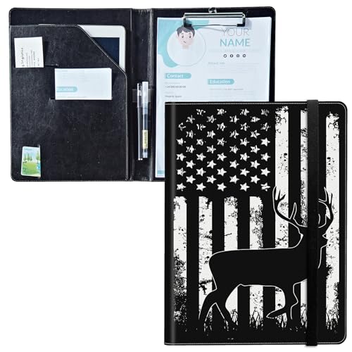 Padfolio mit Klemmbrett, PU-Leder-Portfolio-Mappe, A4-Größe, Schreibklemmbrett, Aufbewahrung mit Notizblock/Visitenkarte/Bargeldtaschen für Business, Schule, Büro, Reh, USA-Flagge Padfolio mit Klemmbrett, PU-Leder-Portfolio-Mappe, A4-Größe, Schreibklemmbrett, Aufbewahrung mit Notizblock/Visitenkarte/Bargeldtaschen für Business, Schule, Büro, Reh, USA-Flagge von BWEGRHE